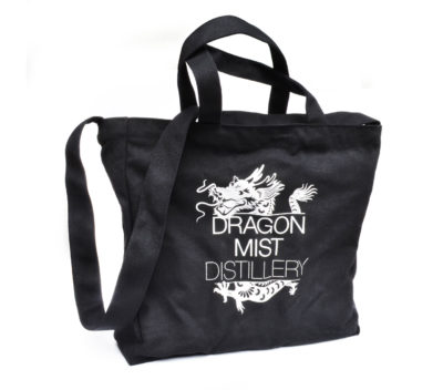 high quality zippered tote bag from Dragon Mist Distillery makes a great beach tote or notebook bag